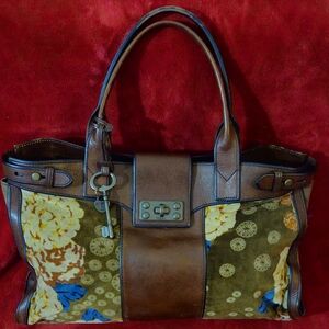 Fossil Vintage Rare Reissued Weekender Brown and Multicolor Satchel